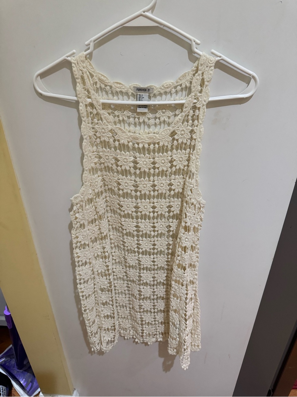 Forever 21 Cream Crochet Tank Cover-Up